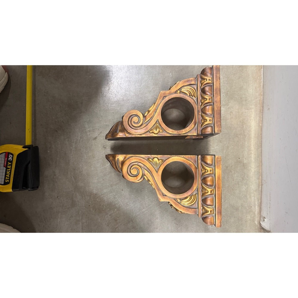 Antique Gold Ornate Wall Corbel Shelf Brackets Pair Neoclassical Scroll Design